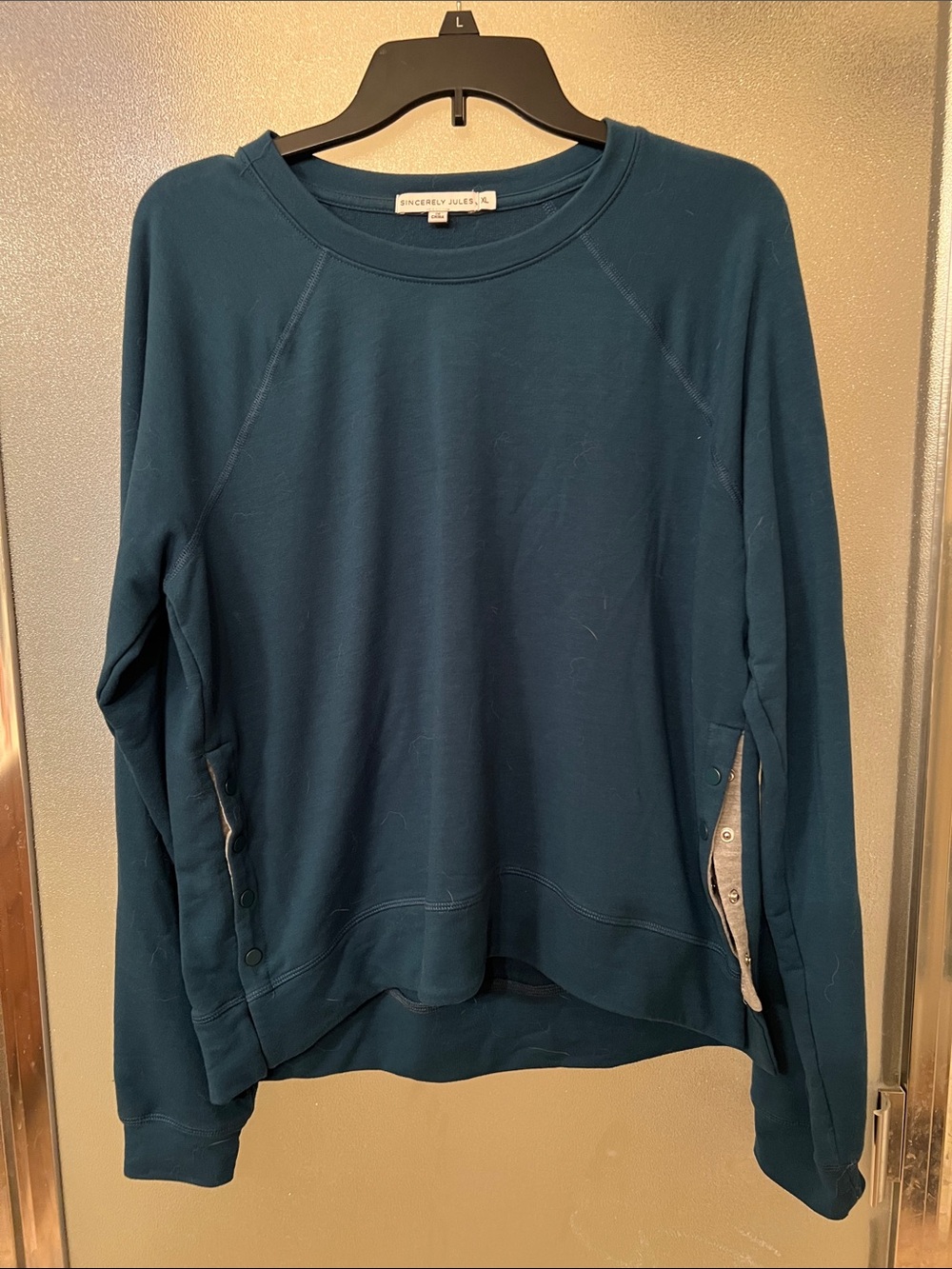 Sincerly Jules Teal Crewneck Pullover with Side Buttons
